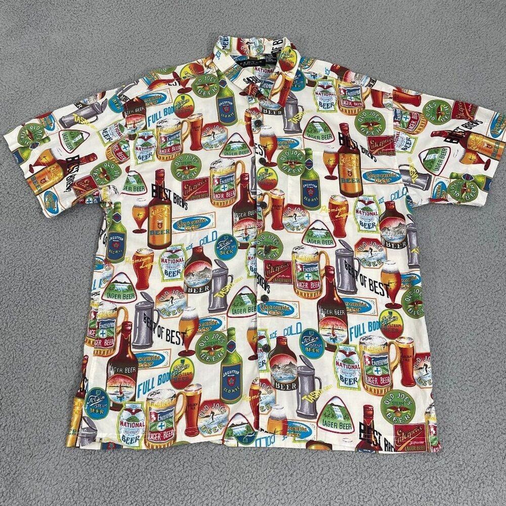 Beer Bottle Novelty Shirt Men XXL Cactus Black Label Short Sleeve Button Front